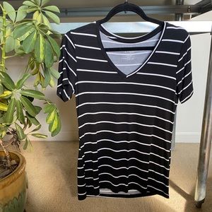 Black and White Striped V-Neck Tee